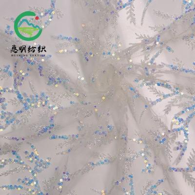 China Popular Three-Dimensional Color Stretch Design Transparent Wedding Dress Diamond Sequin Tulle Fabric Mesh Fabric for sale