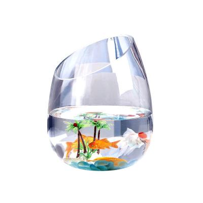 China Mini Tabletop Aquarium 2L Fish Tank Viable Glass Bowl Decoration Clear Round Glass Aquarium Aquari for sale