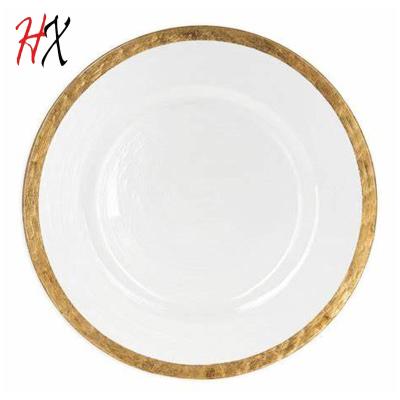 China Success Confirmed Dinner Plates Gold Beads Wedding Clear Glass Pursuit Dish with Gold Trims for sale