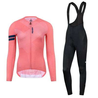 China Antibacterial Female Sleeve Kit Ladies Jersey Women Long Sleeve Cycling Bib Winter Tight Cycling Clothing Set for sale