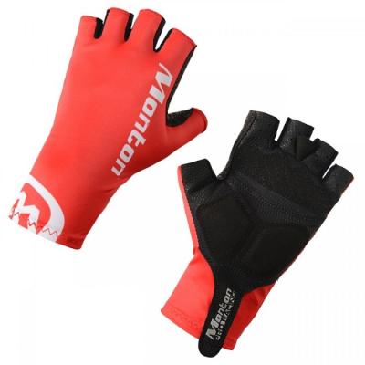 China Biogel padding on palm with Monton Traction System custom short finger red cycling gloves padded Lycra wiping surface for sale