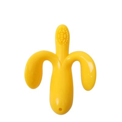 China Durable Baby Silicone Toothbrush Banana Cartoon Toothbrush Food Grade Silicone Boiling Silicone Toy for sale