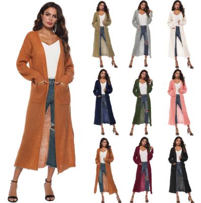 China Anti-wrinkle women's cardigan split sweater cardigan large pocket women's sweaters long slim coat for sale