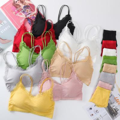 China News Beauty Back QUICK DRY Underwear Women Gathered Cross Belt Camisole With Pad Bra And Panty Set for sale