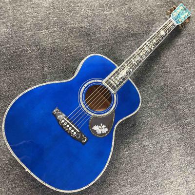 China Custom OM Body Acoustic Electric Guitar Real Abalone Inlays Ebony Fingerboard Burst Maple Water Wave 301 Electronic for sale