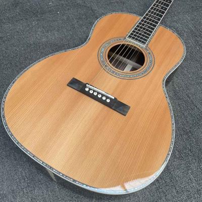 China Solid Cedar Top OOO Body Ebony Fingerboard Classic Folk Acoustic Guitar with 43mm Nut Width Abalone Binding Slotted Headstock for sale