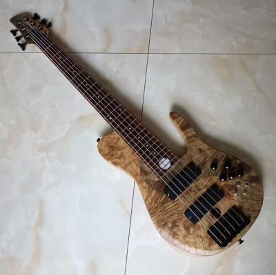 中国 Custom 6 Strings Natural Ash Burl Spalted Maple Top Neck Through Body Electric Bass Guitar Black Imported Hardware​, Accept Bass OEM 販売のため