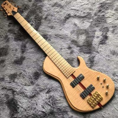 China Custom Neck Throu Body Flamed Maple Top Ash Wood 6 Strings Guitar Bass with 940mm Scale Lengthen for sale