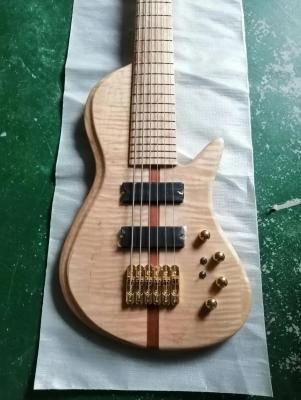 China Custom Flamed Maple Top Neck Through Body 6 Strings 24 Frets Active Pickup Electric Bass Guitar for sale