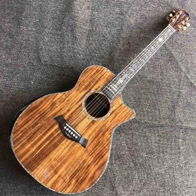 China Custom All Solid KOA Wood Acoustic Electric Guitar Real Abalone Binding Ebony Fingerboard Rosewood Back Side Cutaway Arm for sale