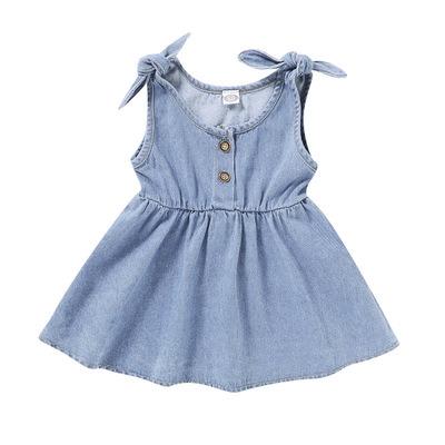 China Anti-static Babies Dresses Solid Color Denim Girls Dresses Princess Party Children Girls Denim Dress for sale