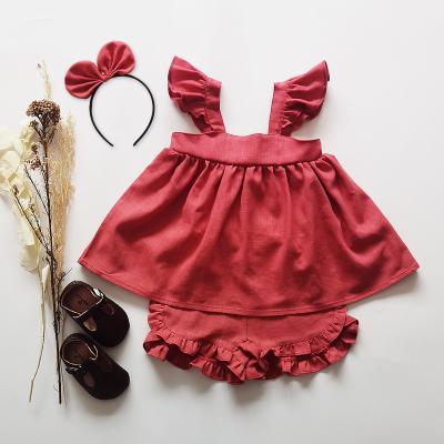 China Summer Breathable Two-Piece Cotton Suit Children's Canvas Skirt for sale