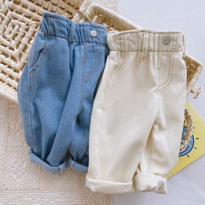 China Baby boy girl spring fashion soft jeans kids jeans high waist anti-pilling breeches child solid casual gaiters for sale