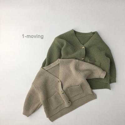 China Breathable High Quality Solid Cotton Kids Long Sweater Unisex Sleeve V Neck Cardigan For Kids Girls Boys for sale