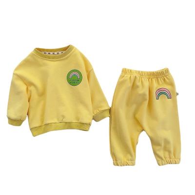 China 2022 Breathable Baby Boy Girls Clothes Sets Toddler Kids Children Outfits Rainbow Print Long Full Sleeve Sweatshirt + Casual Panty Suit for sale