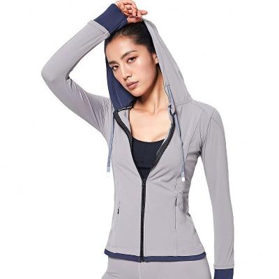 China 2021 New Women Anti-Wrinkle Women's Sportswear Sweatshirt Hooded Yoga Sports Zipper Running Jacket Gym Shirts Gym Shirts for sale