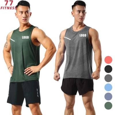 China Men's Breathable Quick-Dry Sportswear Summer Top Fitness Running Tank Tops Loose Round Neck Gym Large Size Sleeveless Vest for sale