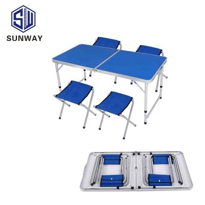 China Camping Modern Picnic Foldable Aluminum Garden Table With Attached Chairs for sale