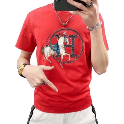 China High Quality Casual And Handsome Summer Fashion Wholesale Designer Branded Rhinestones T-shirt for sale