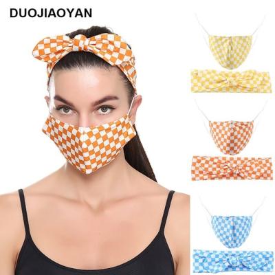 China Eco-friendly 3D Cartoon Maskse And Headband Sets Print Headband With Button Face Cover Cotton Maskse for sale