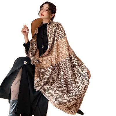 China Large Square Towel Fashion Women's Large Square Towel Soft Smooth Flower Golden Pattern Rattan Silk Twill Scarf Feeling Shawl Retro Sun Screen Scarf Beach Towel for sale