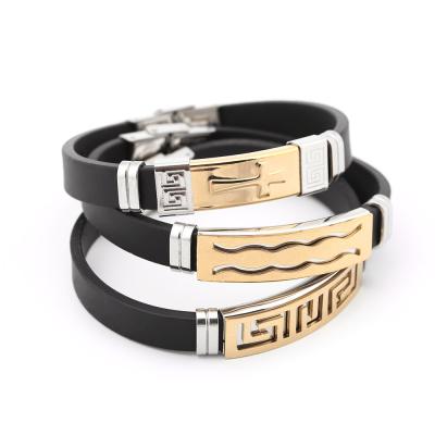 China Latest Design Stainless Steel Silicone Bracelet Gold Plated Decorative Charm Bracelet for sale