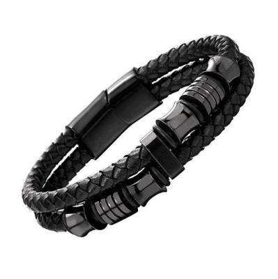 China Wholesale Stainless Steel Metal Bangle Magnet Clasp Leather Bracelet For Men for sale