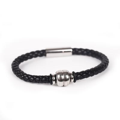 China Custom High Quality Casual/Sporty Double Rope Leather Bracelets Stainless Steel Cuff Charm Bracelet For Men for sale