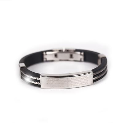 China Custom High Quality Casual / Sporty Engraved Letters Fashion Casual Silicone Stainless Steel Bracelet for sale