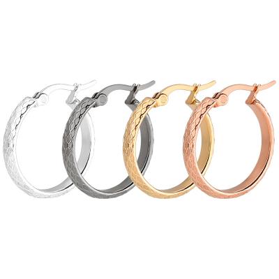 China Simple Punk Style Casual/Sporty Hot Selling Round Engraved Line Women's Stainless Steel Hoop Earring Large for sale