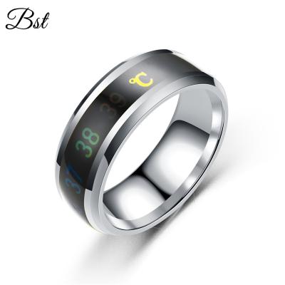 China Stainless Steel 2019 New Fashionable Silver Ring Smart Temperature Display Stainless Steel Plating Couple Rings for sale