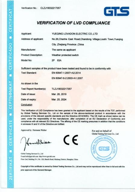 CE - Yueqing Lovadon Electric Co., Ltd.