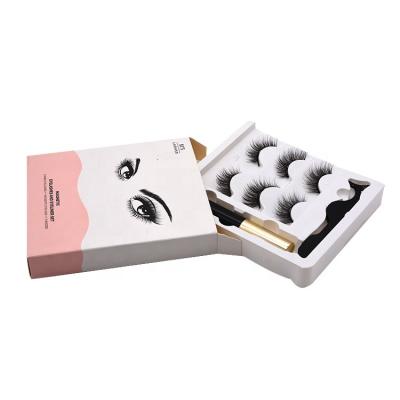 China Long Natural Private Label 5 Powerful Mink Silk Strip False Eye Magnets Lash 3 Pairs Magnetic Eyelashes Set With Magnetic Eyeliner Wicks for sale