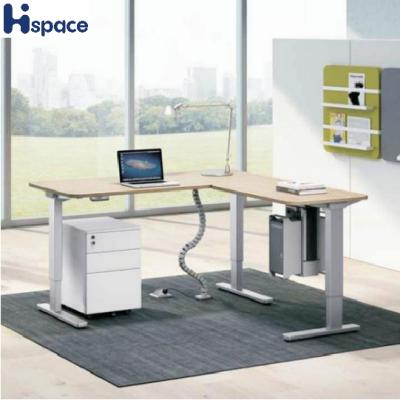 China Modern Design Wooden L Shape Adjustable Desk Base Desk (Height) Adjustable Table Electric Height Hot Selling Desk for sale