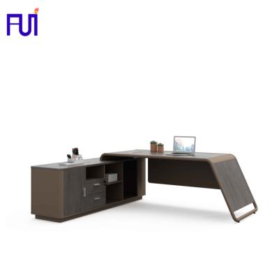 China Extendable Modern L Shape Office Desk Executive Office Table With Side Table for sale