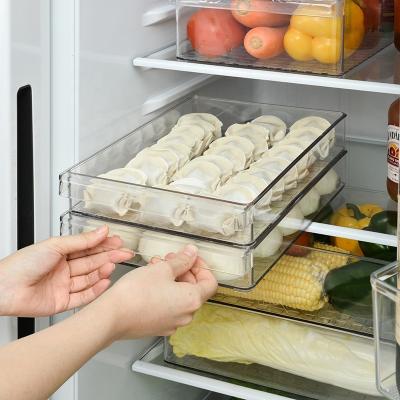 China Freshness Keeping Clear Kitchen Fridge Storage Organizer Drawer Box Fridge Food Container Plastic Storable Trash Bins Racks With Handles for sale