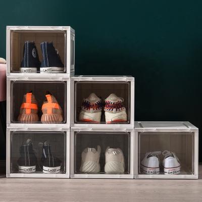 China Modern Cheap Stacking Transparent Portable Drop Front Organizer Plastic Shoe Box Display Foldable Shoe Tidy Container for sale