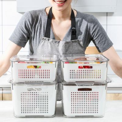 China Manufacturer's Direct Selling Freshness Preservation Transparent Strip Drain Dish Storage Box Can Be Stacked With Refrigerator Sealed Storage Box for sale