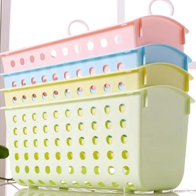 China Sustainable New Design Mini Storage Wall Mounted Colorful Plastic Basket With Hooks Sundries Shopping Basket for sale