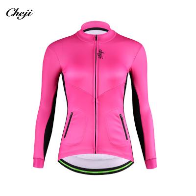 China CHEJI New Design Anti-UV Women Bike Thermal Warm Cycling Jacket Pro Team Bike Wear Tank Top Winter Fleece for sale