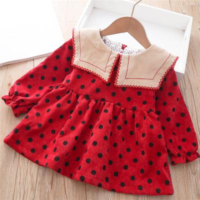 China Anti-Static Dot Large Lapel Princess Winter Party Polka Dot Baby Smocked Corduroy Dress Toddler Infant For Girls for sale