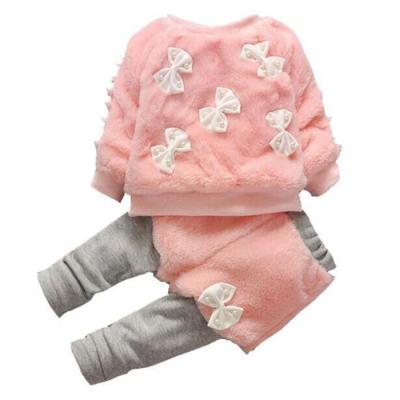 China Causal Kids Hand Jumper Full Sleeve Knitted Cardigans Infant Set With Thickened Leggings Sport Fitness Plush Thickened Girl Bow for sale