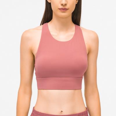 China DW114 Breathable White Light Back High Strength Shock Proof Neck Top Beautiful Round Sports Bra for sale