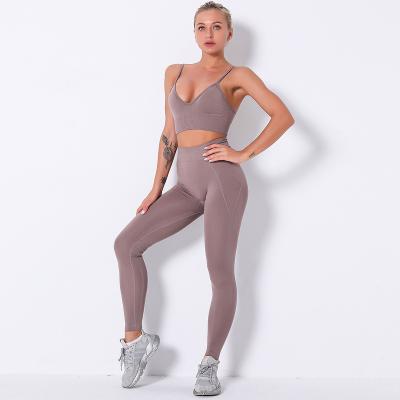 China 6306+6304 seamless breathable top+pocketed bra leggings and bra set for sale