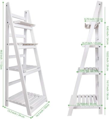 China Sustainable Ladder Shelf with Four Layers of Folding Wooden Shelf with Freestanding Fabric Storage Shelf for Flowers and Plants for sale