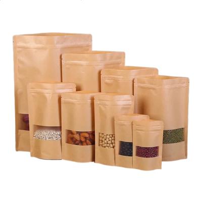 China 150 Count Recyclable Kraft Paper Bags With Seal Resealable Zipper &Transparent Window Stand Up Food Bags for sale