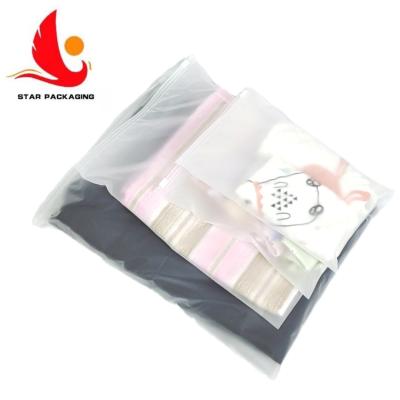 China Custom Logo Clear Transparent PE Recyclable Frosted Plastic Clothing Zipper Flat Bag for sale