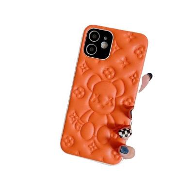 China Shockproof Suitable For iphone13promax Apple 12 Severe Bear Printing Tide Mark Hole Cell Phone Leather Bonded Thin Case for sale