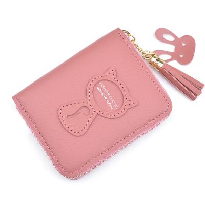 China Waterproof Korean Cute Cat Design Girls Gift Wallet Purse With Tassel Fashion Explosions Ladies Short Wallet Zipper Money Bag Purse for sale