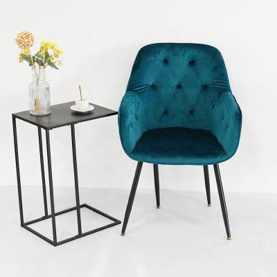 China New Modern Fabric Leisure Extended Green Velvet Chairs Living Room Restaurant Metal Nordic Dining Armchairs Upholstered Leg for sale